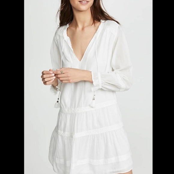 PAIGE Dresses & Skirts - PAIGE Jaslene Long Sleeve Tassels Tiered Mini Dress In White Size Small